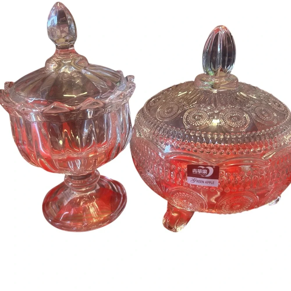 Vintage Digosoga Crystal Clear Candy Dish & Lid Glass Footed Two new